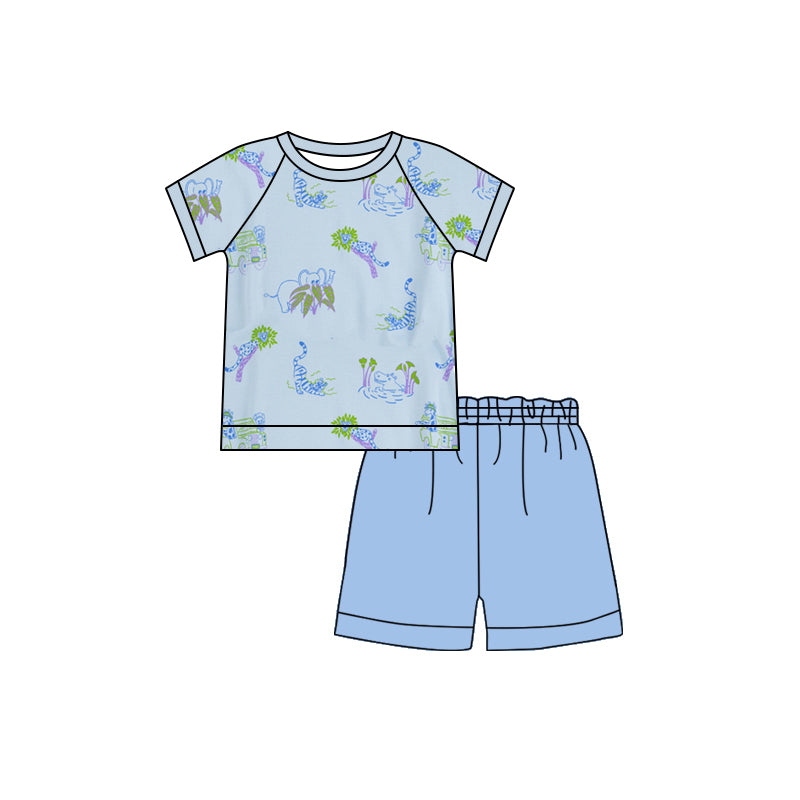 Baby Boys Blue Short Sleeves Animals Top Short Set Preorder