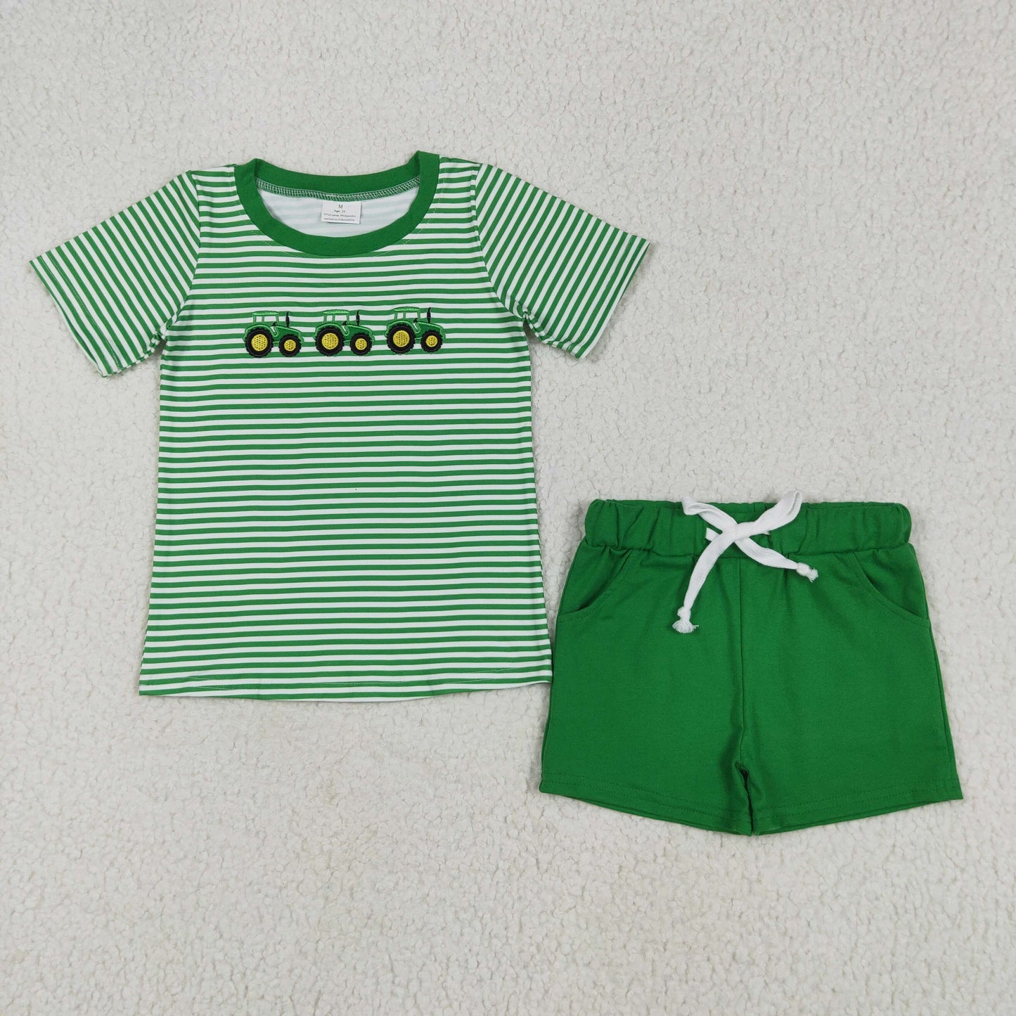 Sibling Summer Clothes Set Embroidery Farm Tractors Top Shorts Outfit