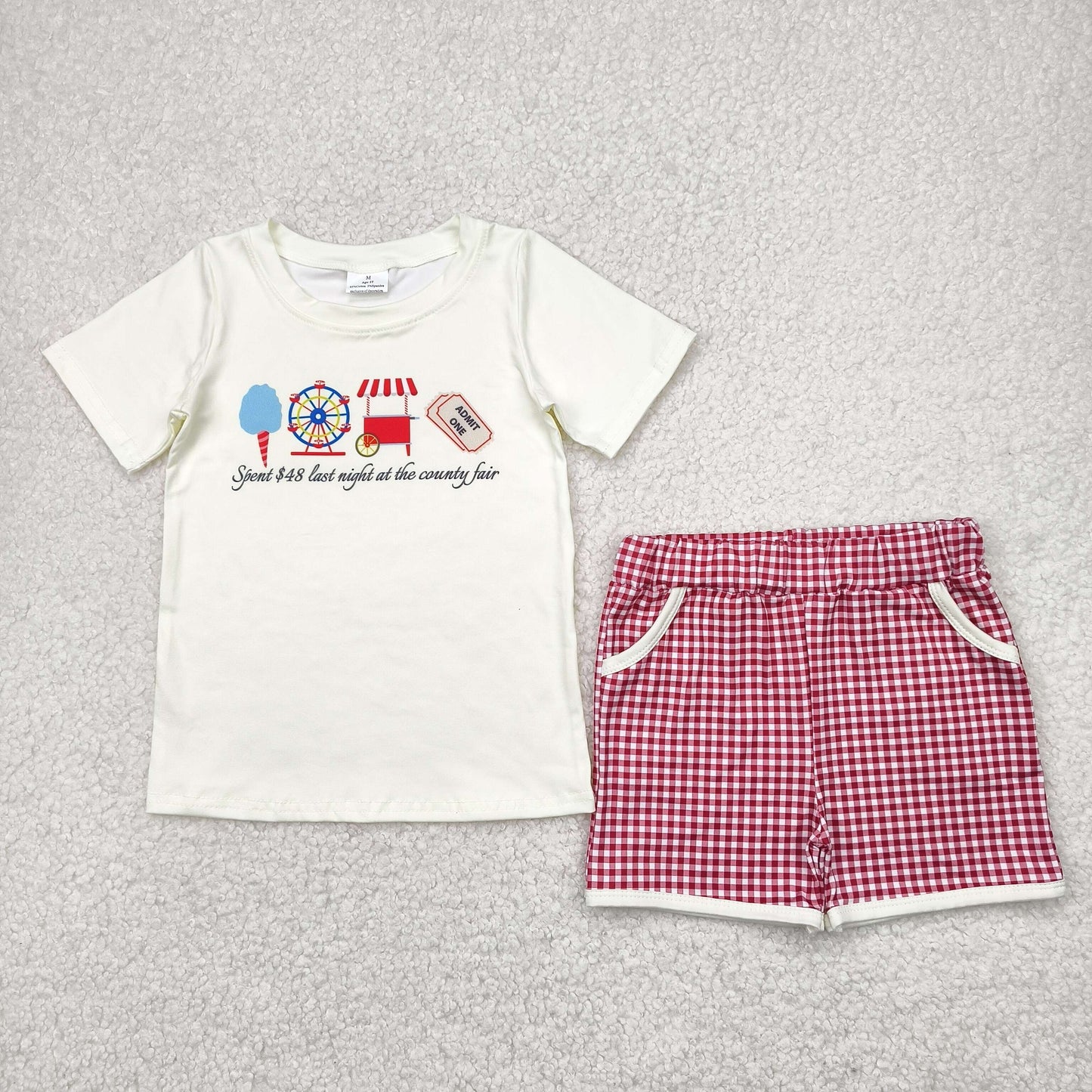 BSSO1468 Baby Boys Summer Red Gingham Shorts Set