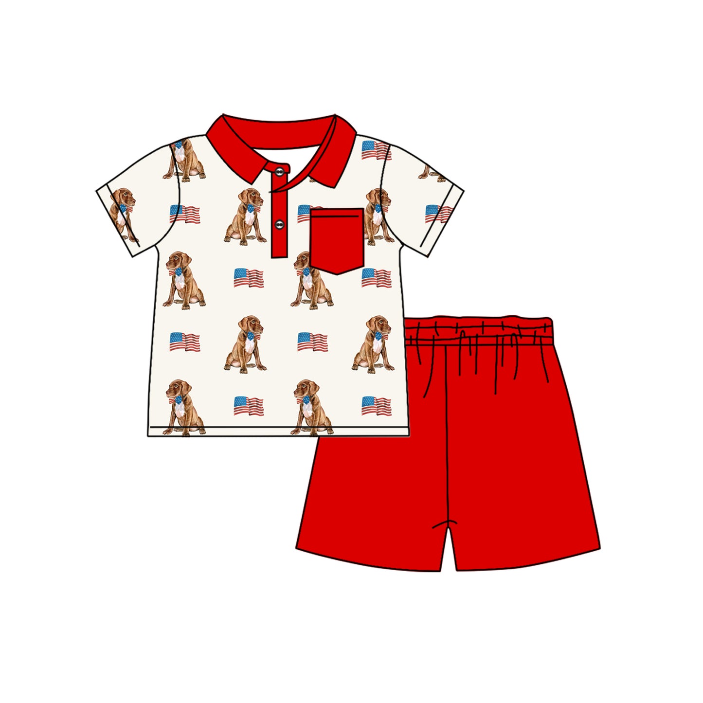 BSSO1488 Kids Boys July 4th Dog Red Shorts Set Preorder