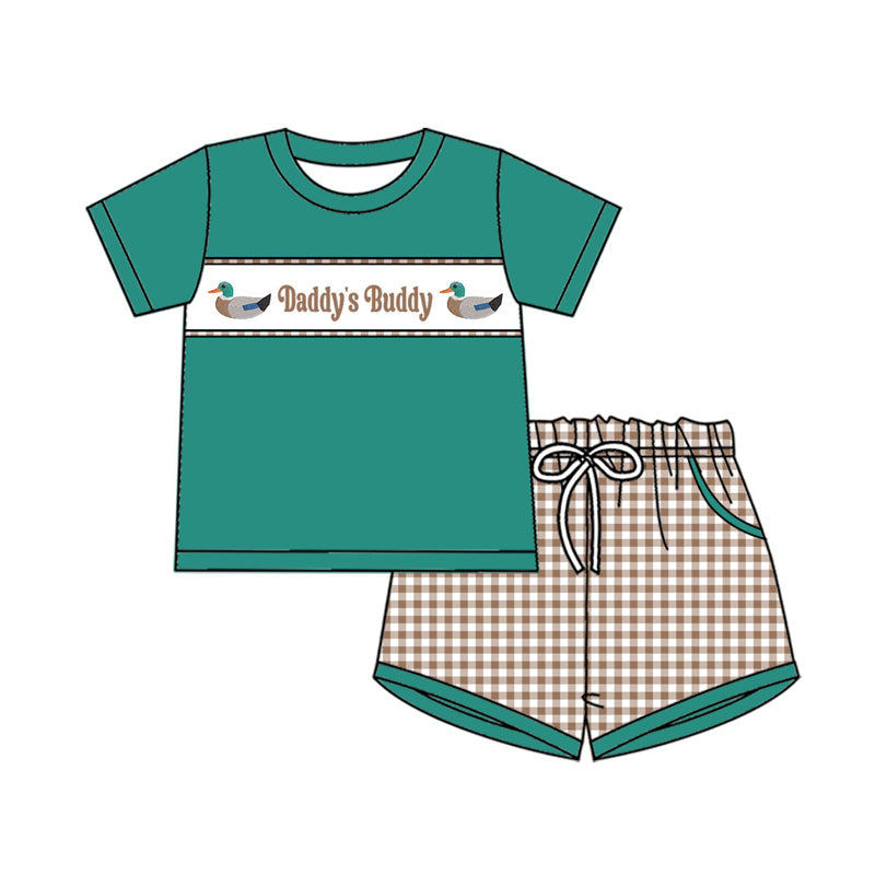 BSSO1656 Daddy's Buddy Duck Green Top With Gingham Shorts Set Preorder