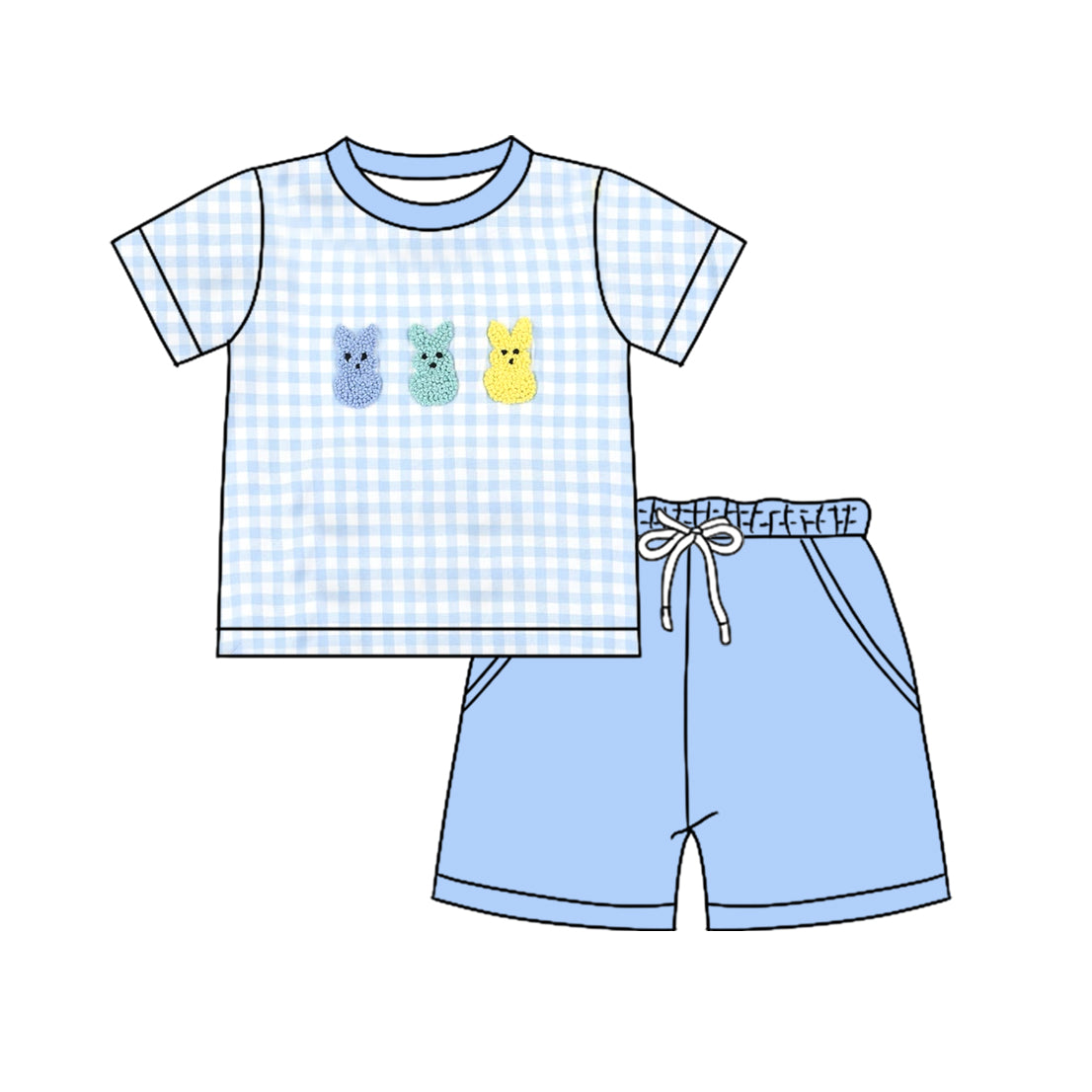 BSSO1715 Baby Boys Easter Bunny Gingham Short Sleeve Top +Shorts Set Preorder