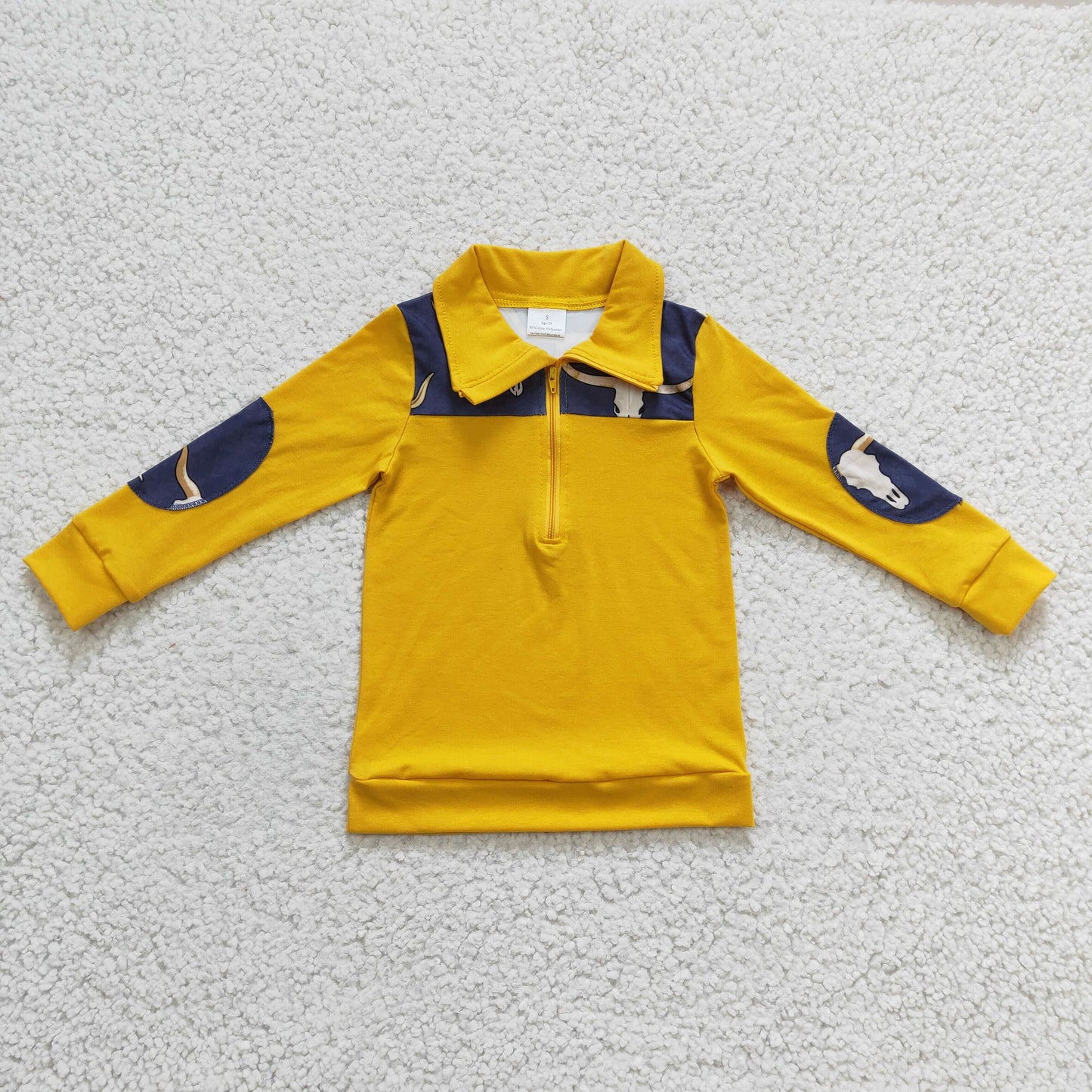 Baby Boys Yellow Long Sleeves Bull Skulls Western Zipper Pullovers Top