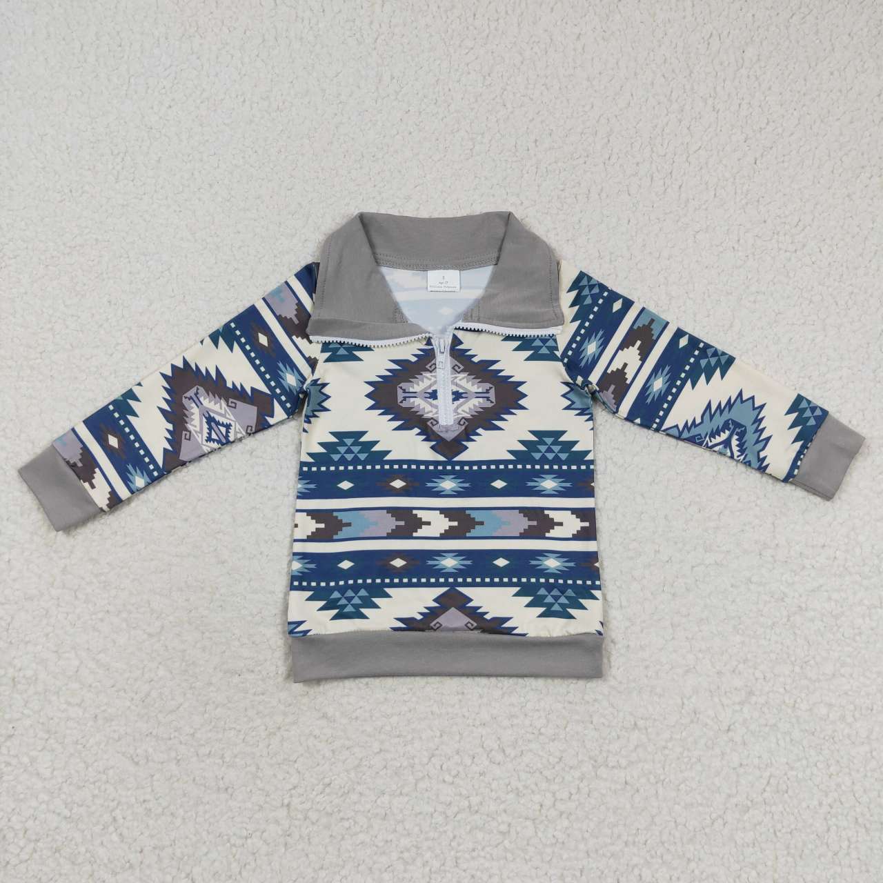 Baby Boys Gray Long Sleeves Aztec Zipper Hoodies Top