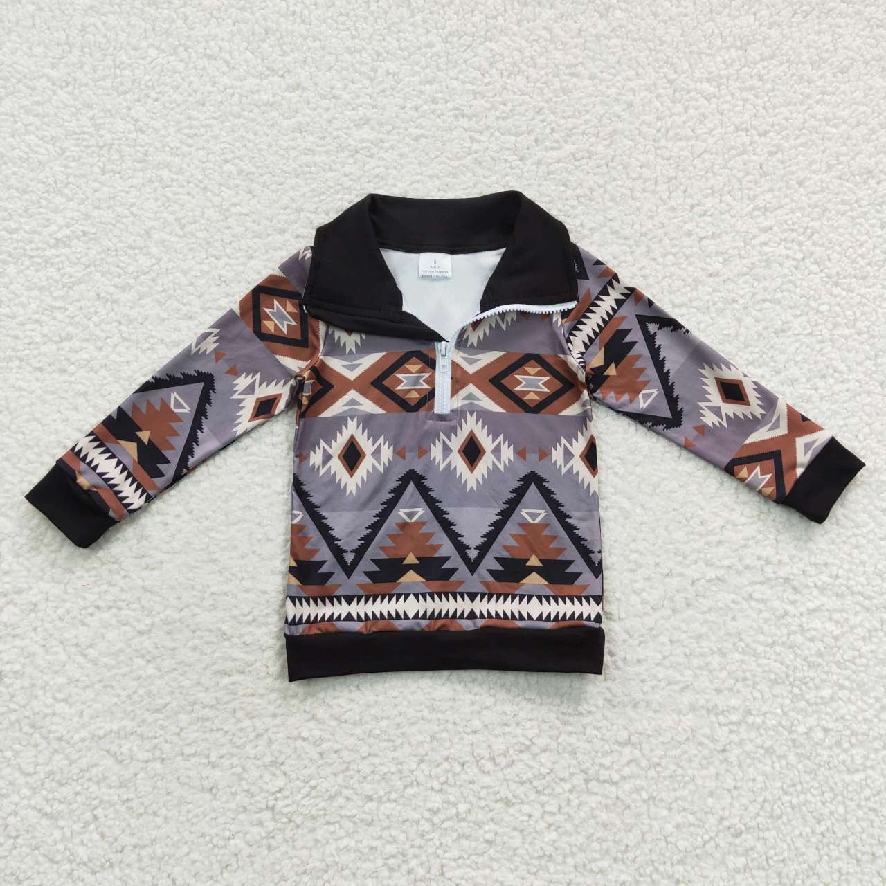 Baby Boys Black Long Sleeves Aztec Print Zipper Pullovers