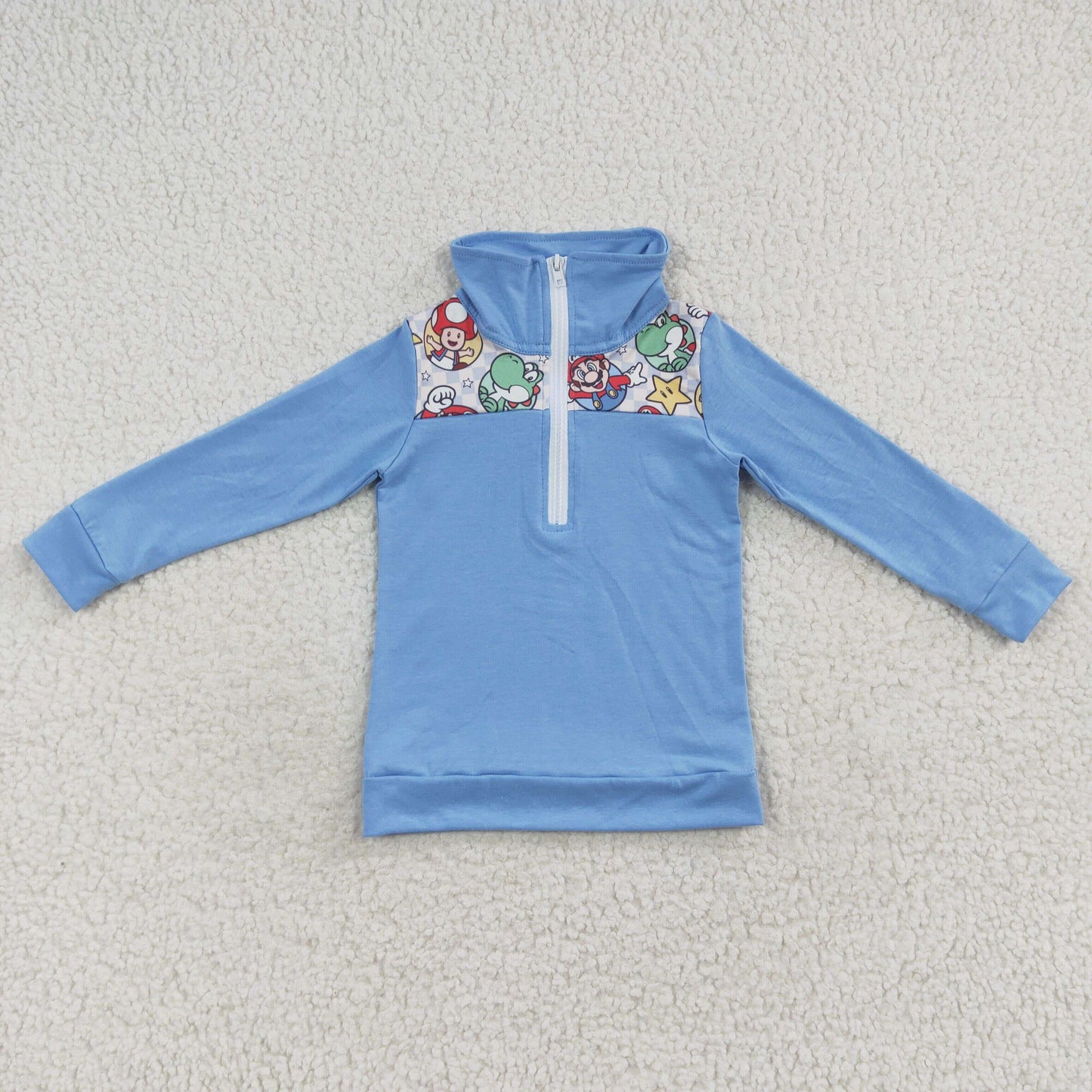 Baby Boys Blue Long Sleeves Cartoon Super Zipper Pullovers Top