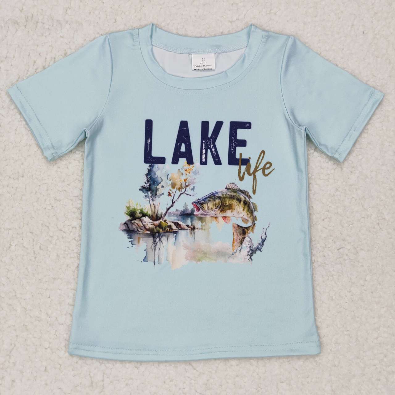 Baby Boys Light Blue Short Sleeves Fish Print Hunting Shirts Top