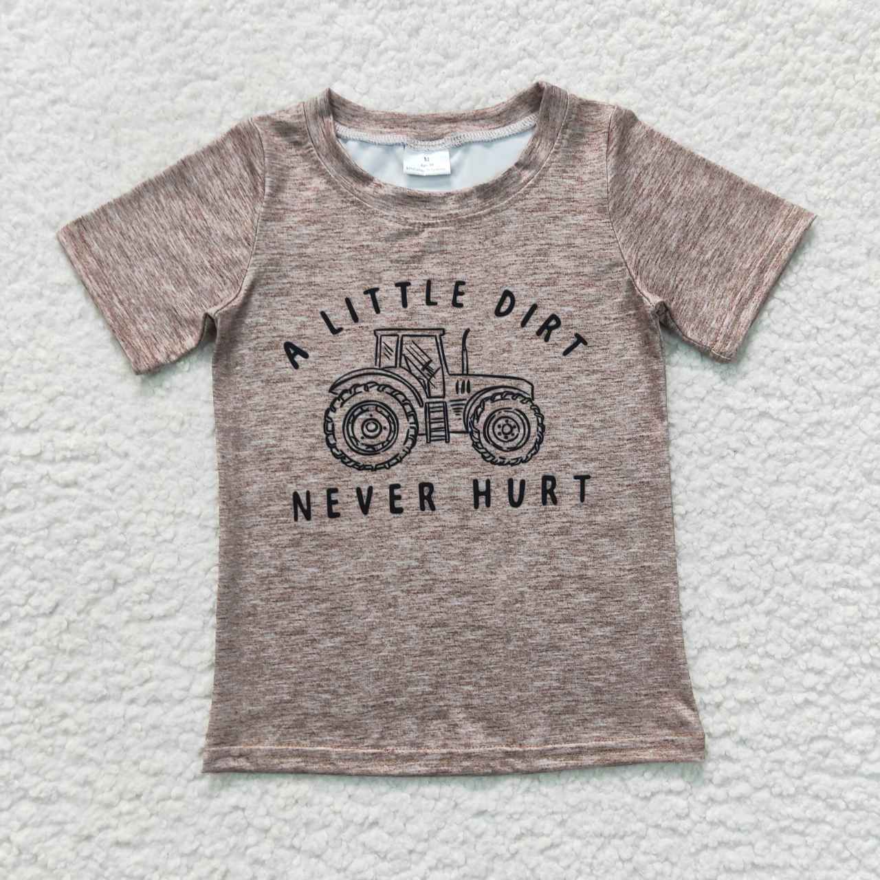 Baby Boys Brown Short Sleeves Truck NEVER HURT Shirts Top