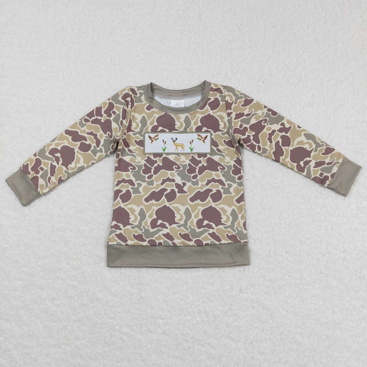 Embroidery Deer Camo Long Sleeve Top For Sibling Boys