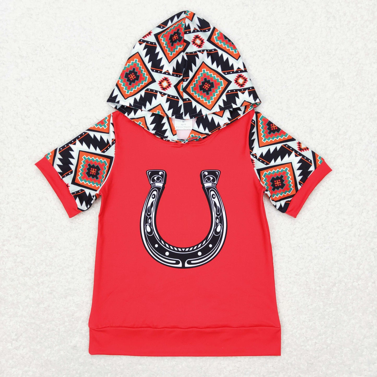 Baby Boys Red Short Sleeves Aztec Horse Shoes Western Hoodies Top