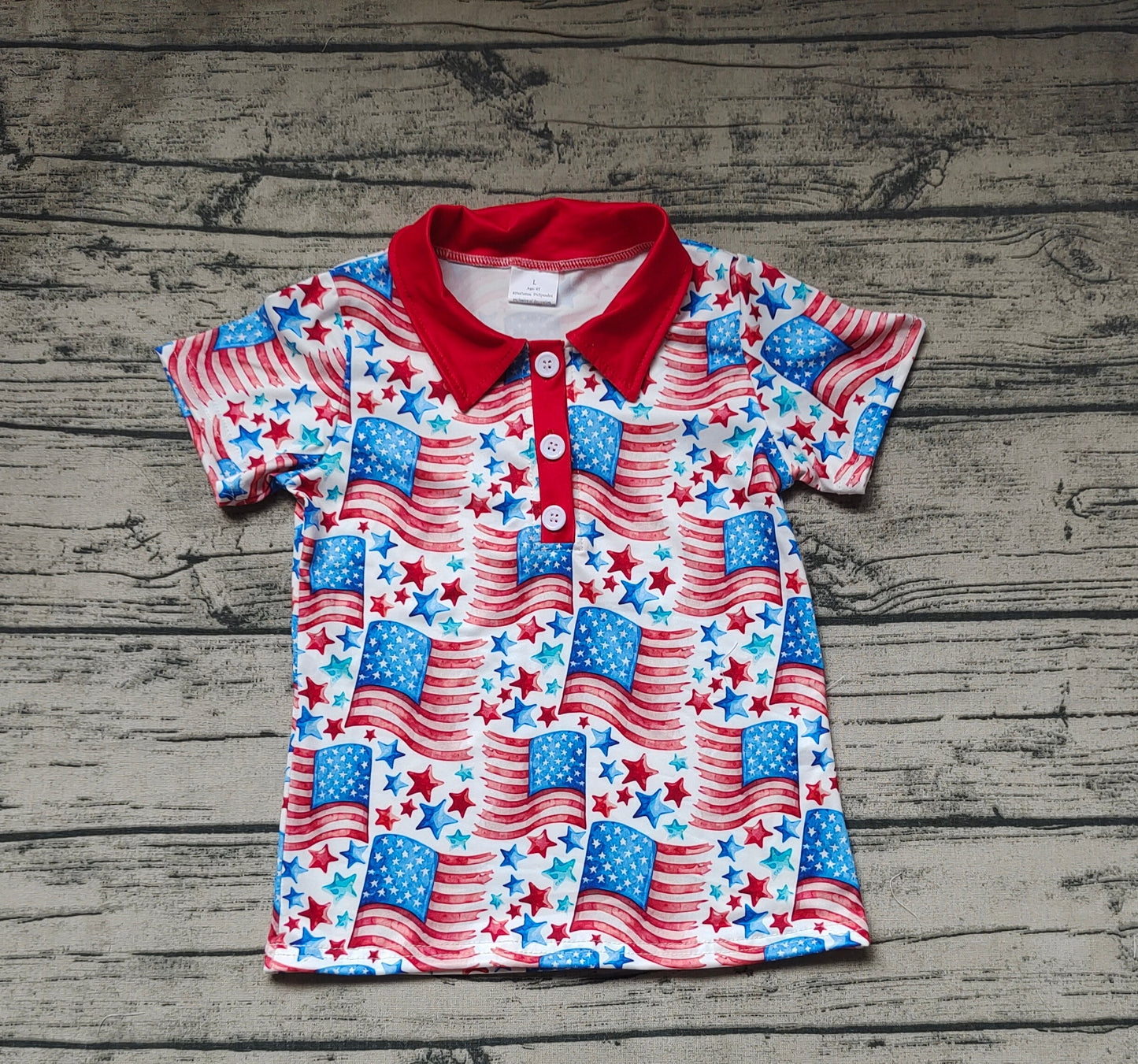 BT0565 Baby Boys July 4th Flag Short Sleeve Polo Shirt