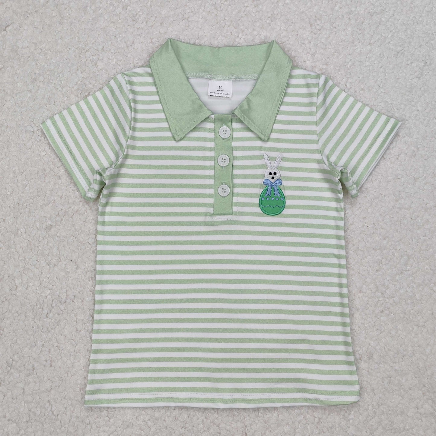 Bay Boys Easter Embroidery Bunny Striped Polo Top