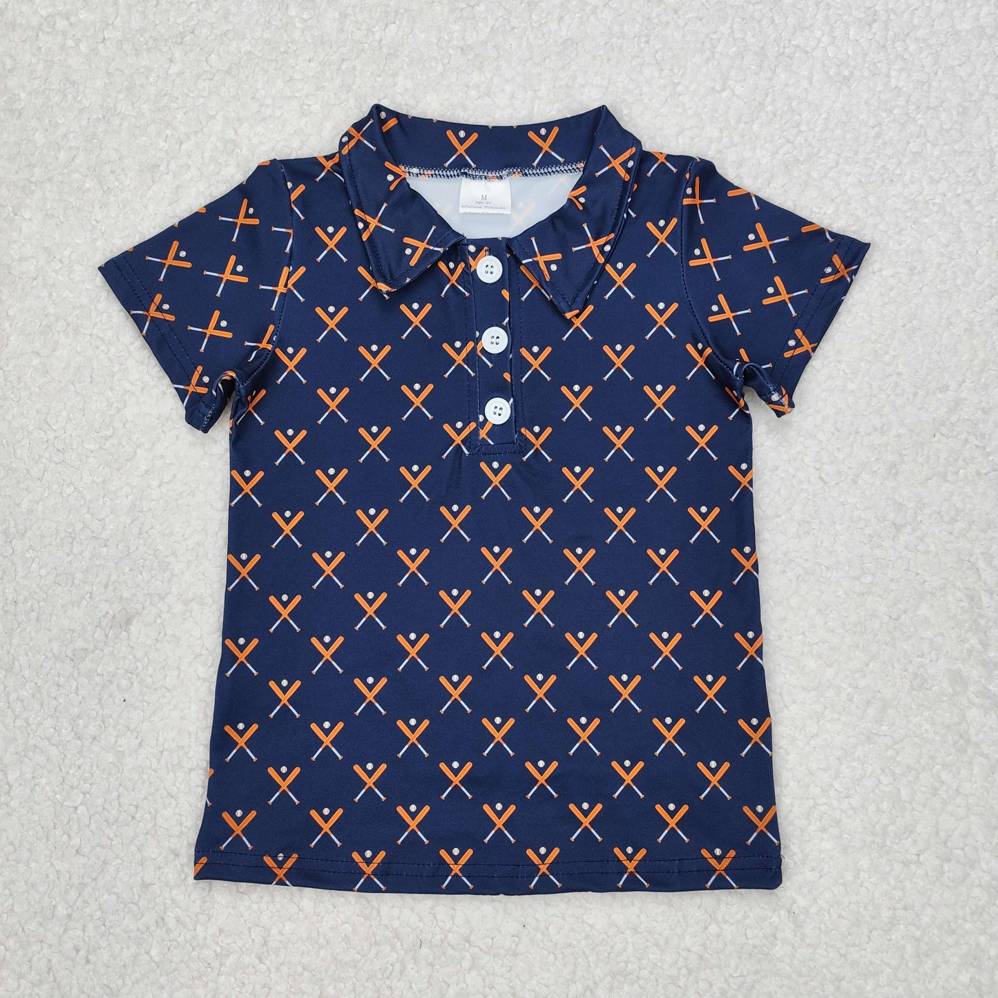 Baby Boys Baseball Bat Navy Short Sleeve Polo Shirt Top