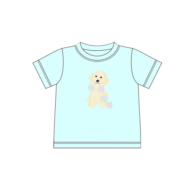 Baby Boys Aqua Short Sleeves Dog Eggs Easter Shirts Top Preorder