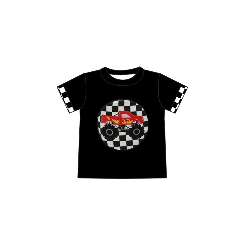 Baby Boys Black Plaid Short Sleeves Truck Shirts Top Preorder