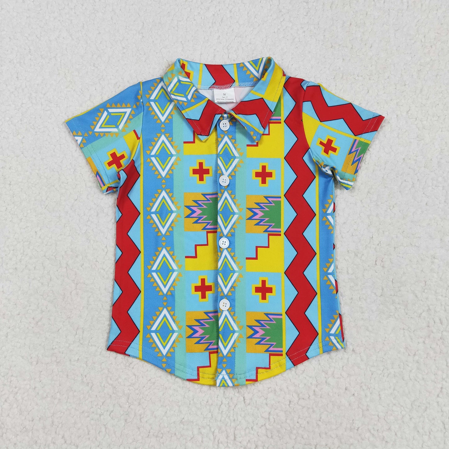 Kids Boys Summer Aztec Short Sleeve Shirt Top