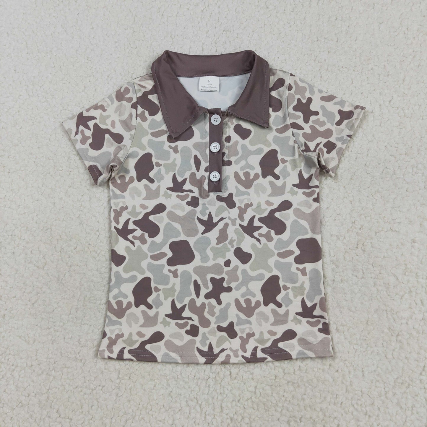 Kids Boys Camo Short Sleeve Polo Shirt Top