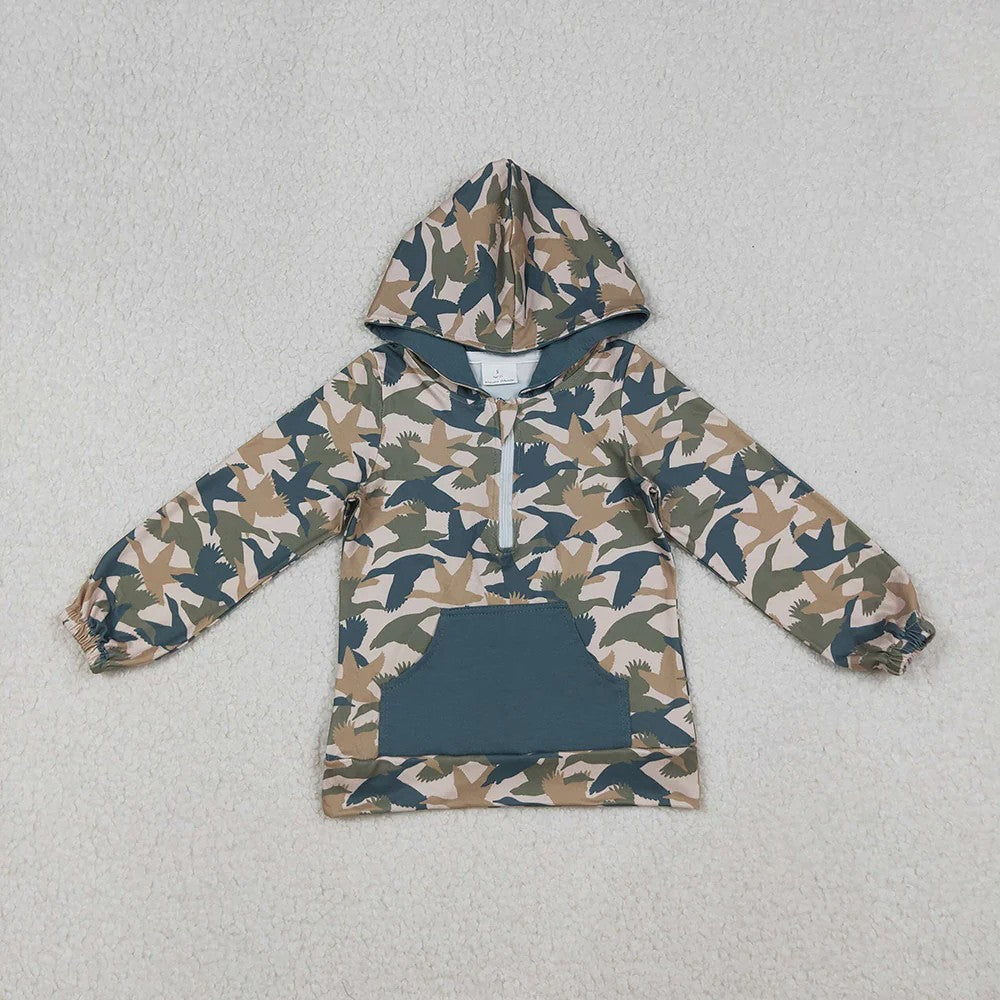 Sibling Baby Boys Hunitng Camo half zip hoodie top with pocket