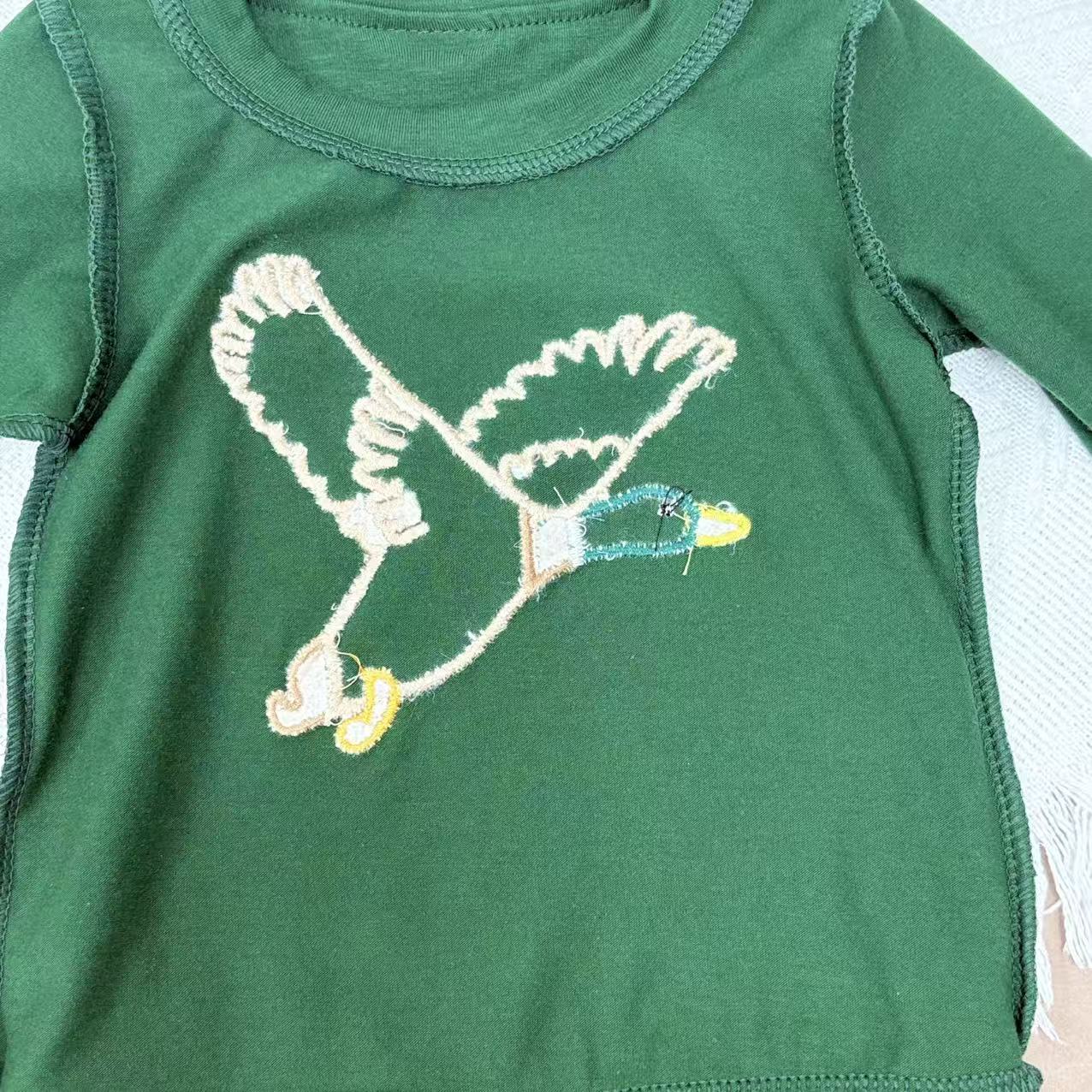 BT1334 Kids Boys Applique Duck Long Sleeve Green Top