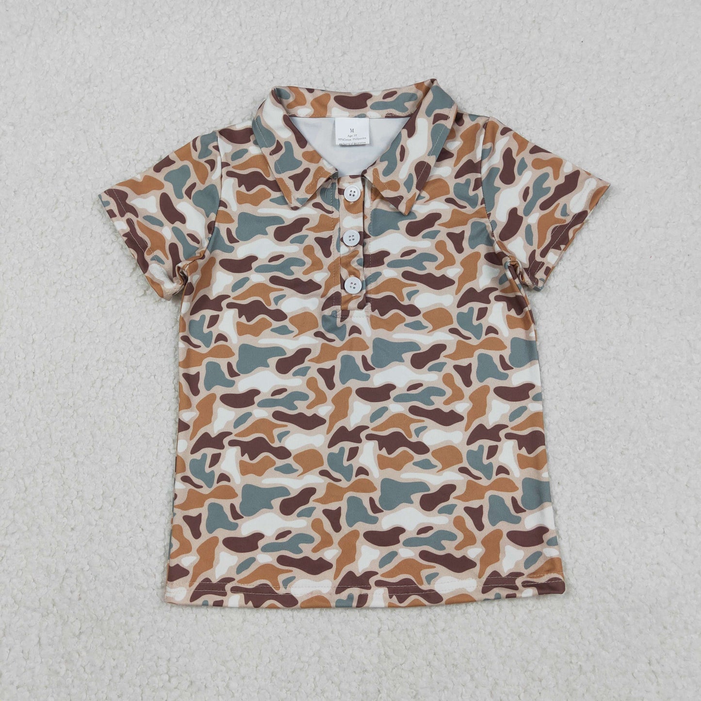 BT1355 baby Boys Brown Camo Short Sleeve Polo Shirt Top