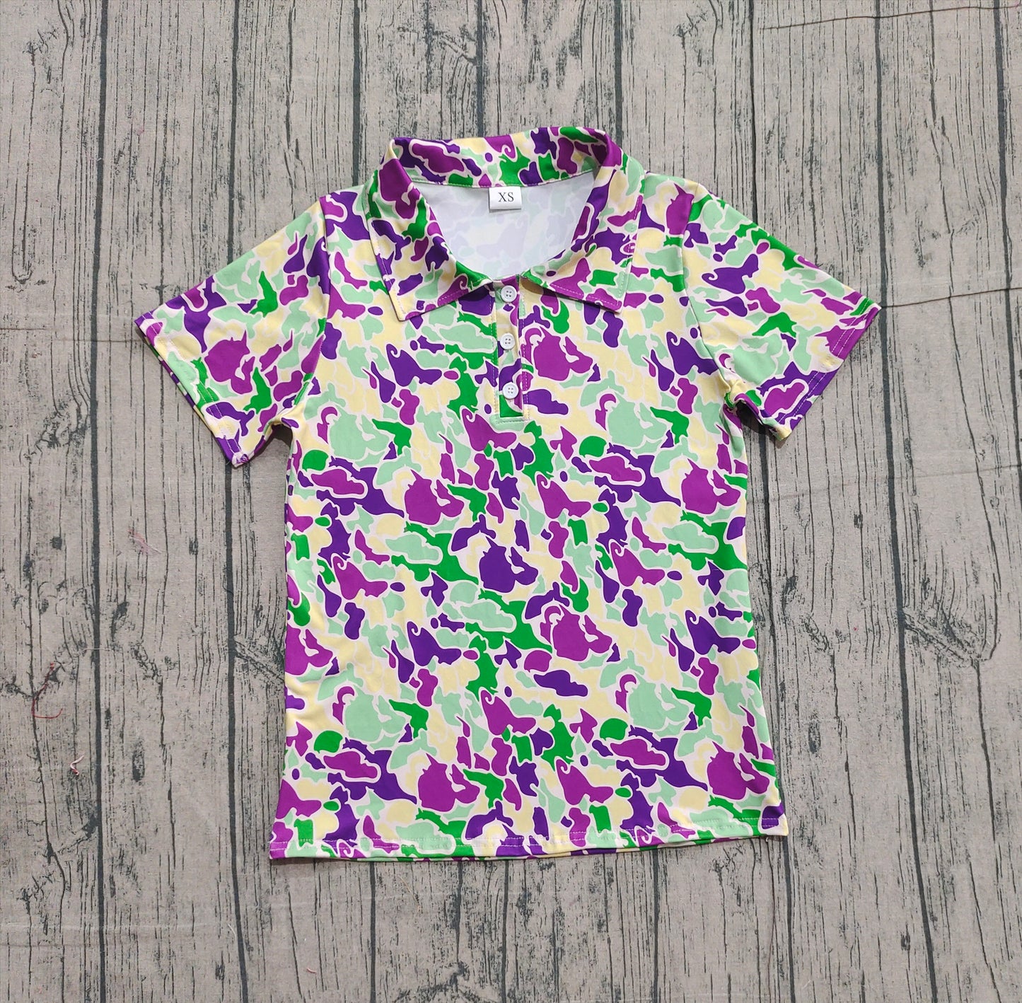 GBT1452 Adult Size Men Mardi Gras Camo Short Sleeve Shirt Top Preorder