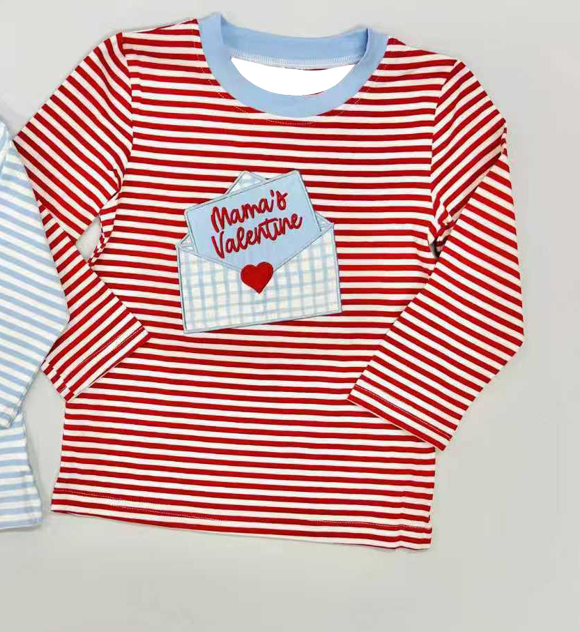 BT1574 Mama's Valentine Red Striped Long Sleeve Top preorder
