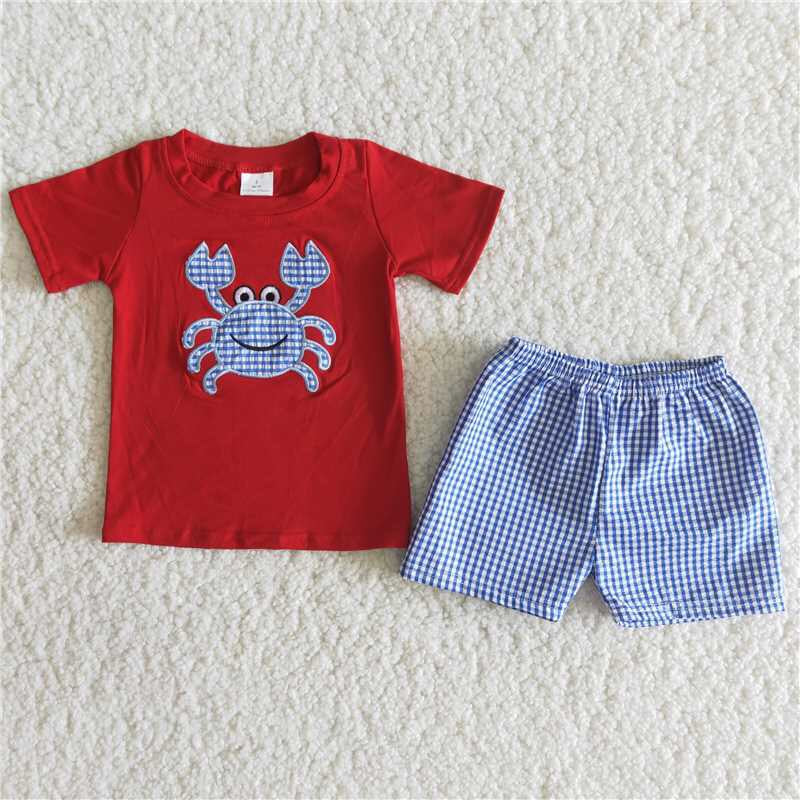 Embroidery Boys Crab Red Set