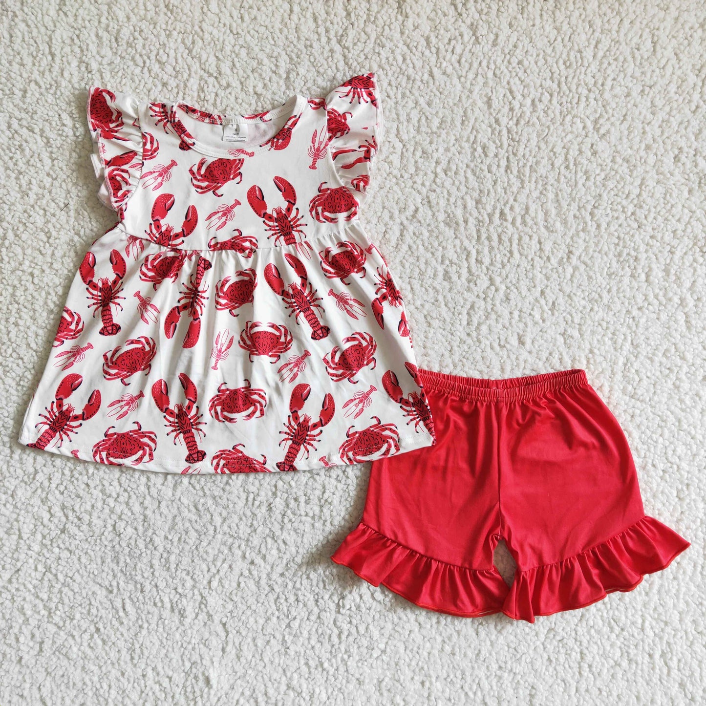 Toddler Girls Caryfish Crab Red Shorts Set On Sale