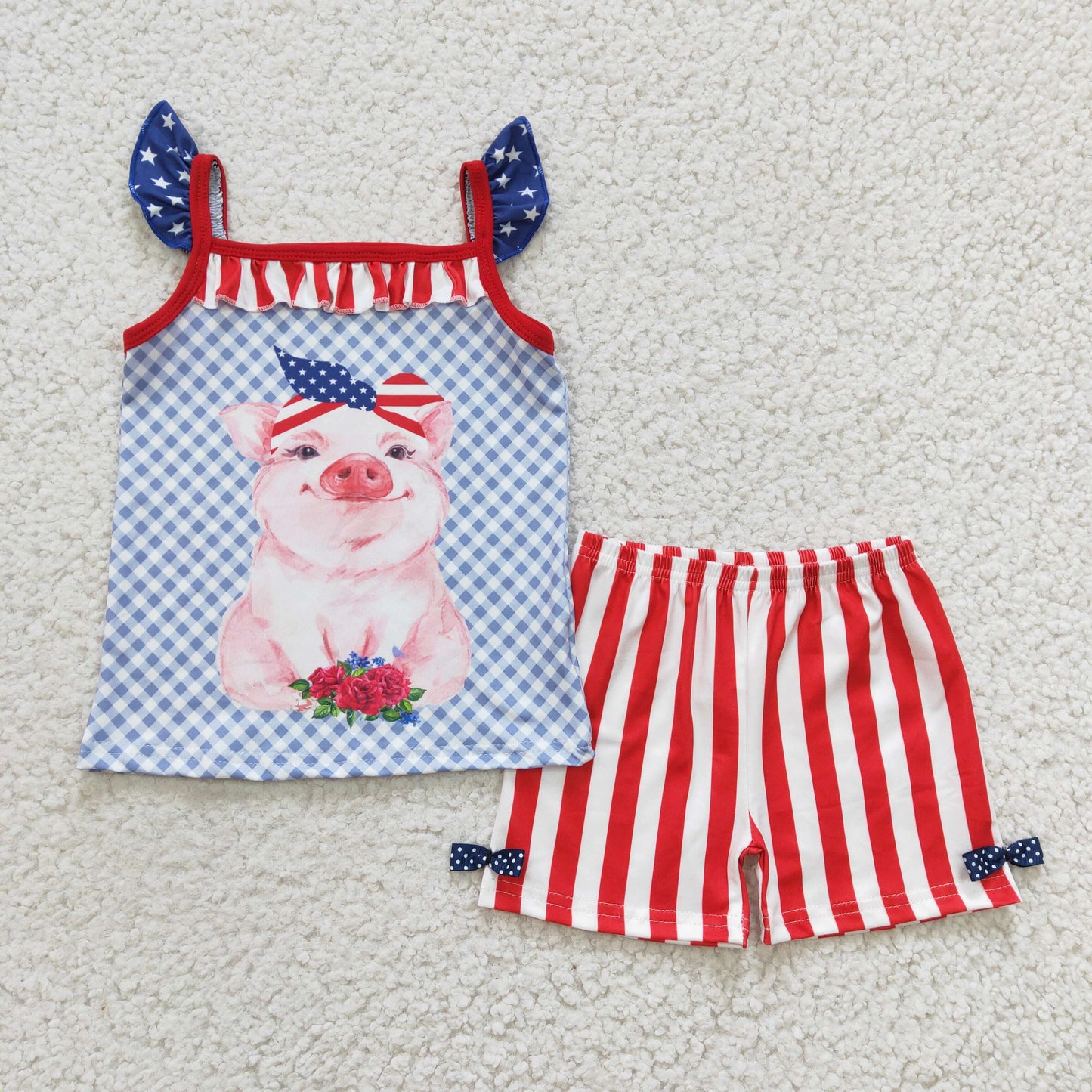Baby Girls Cute 4th of July Pig Summer Outfit On Sale
