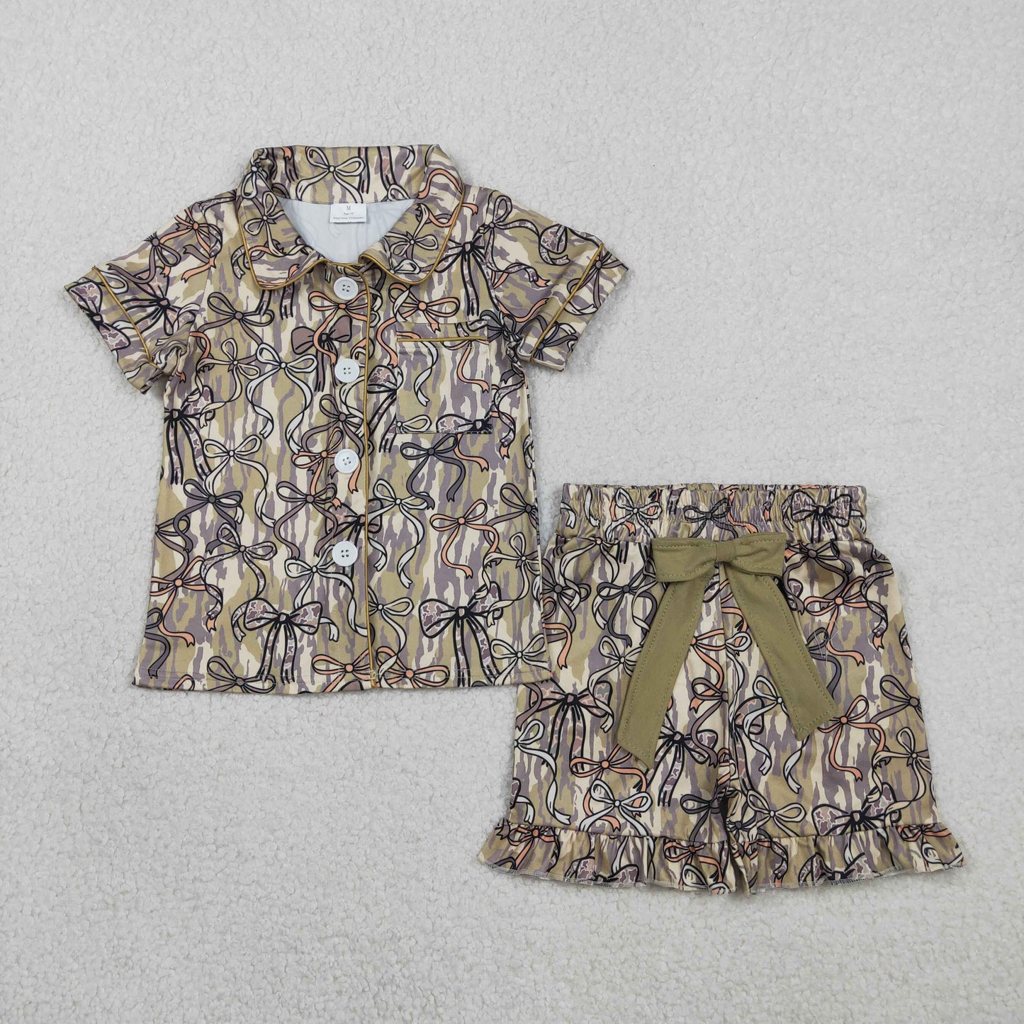GSSO3126 Baby Girls Camo Bows Shorts Pajama Set