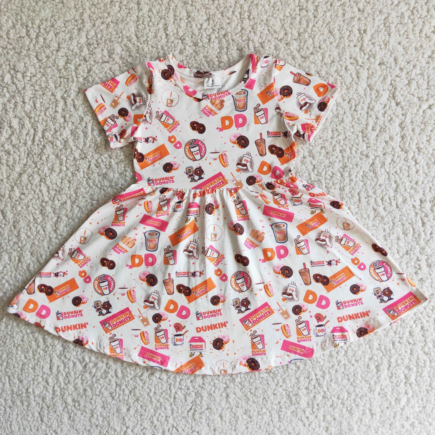 Baby Girls Short Sleeves Big Sweep Cartoon Print Dress On Sale
