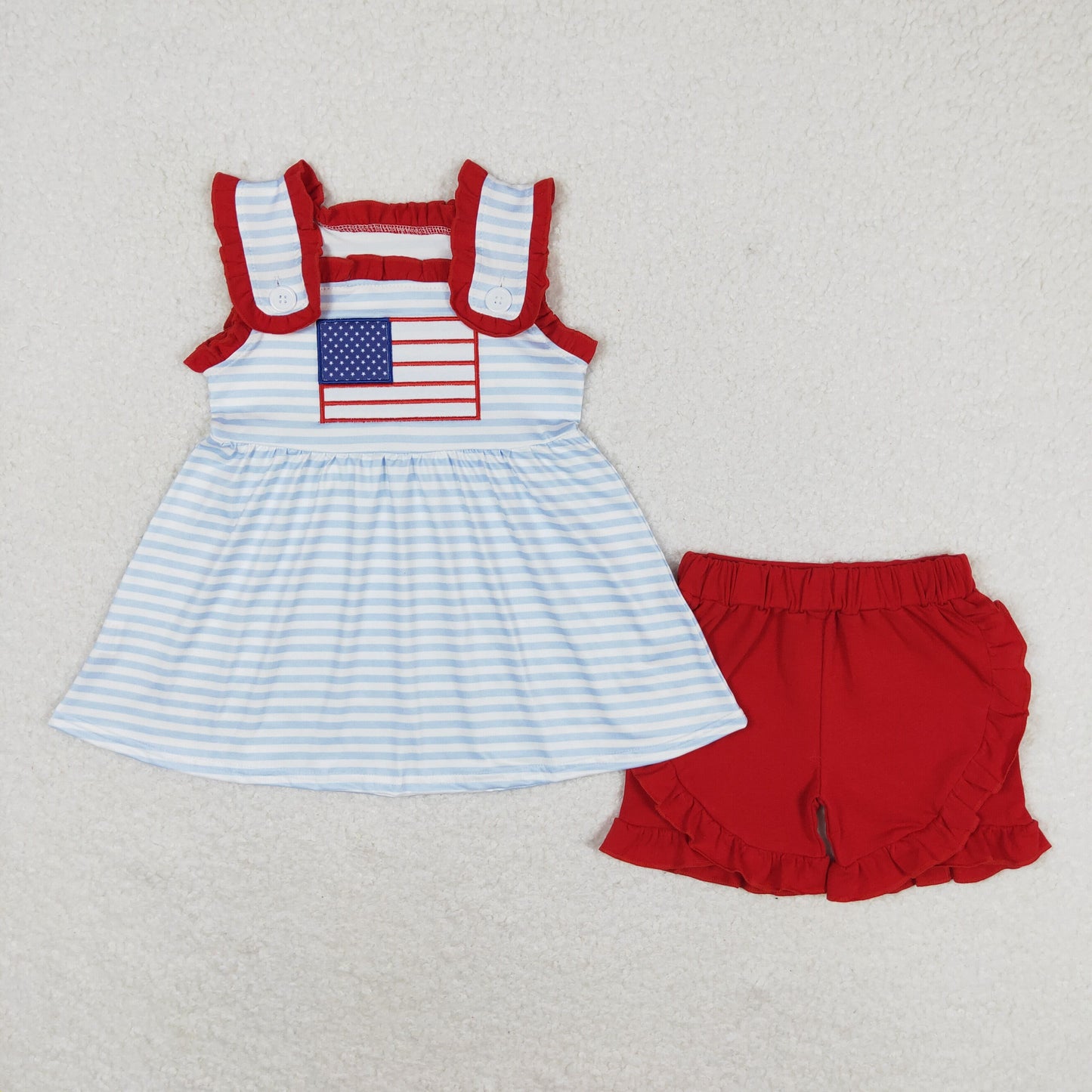 GSSO0755 Baby Girls July 4th Blue Striped Top matching Red Shorts Set