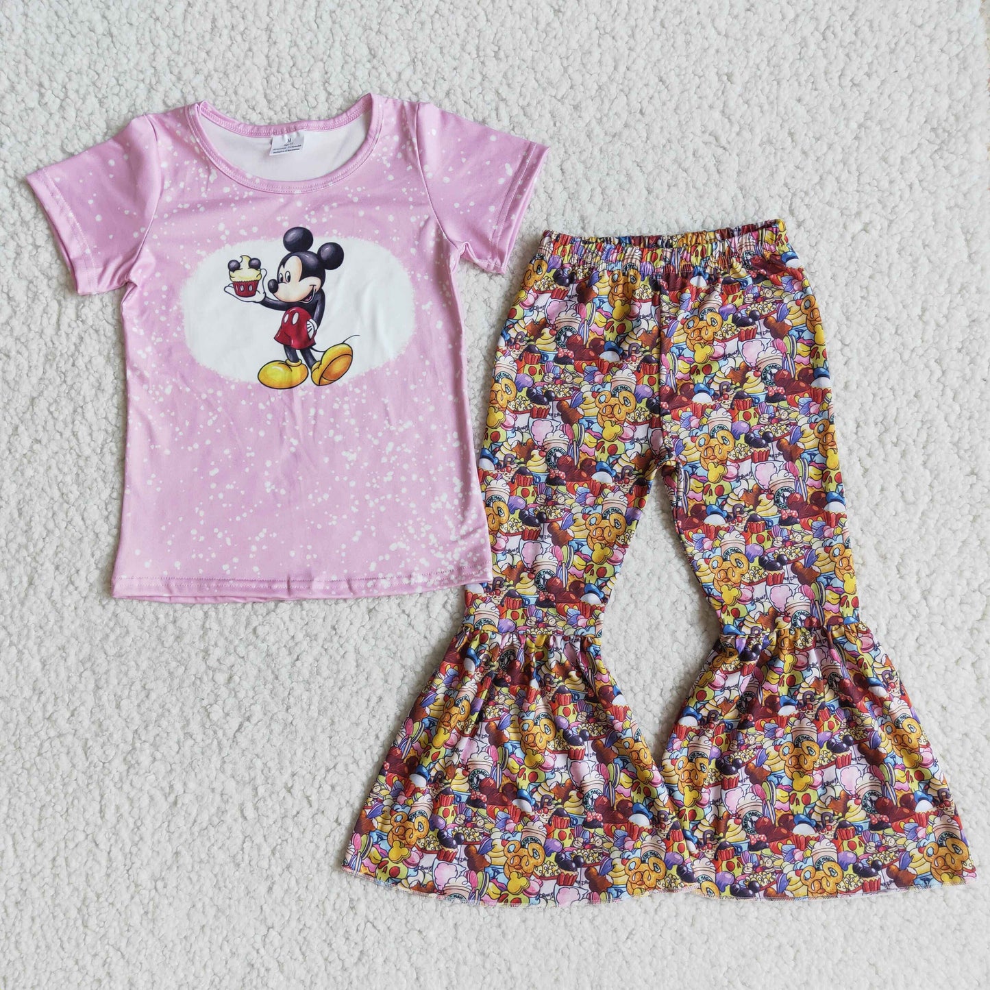E11-11 Kids Girls Cartoon Mouse Bell Bottom Pants Set On Sale