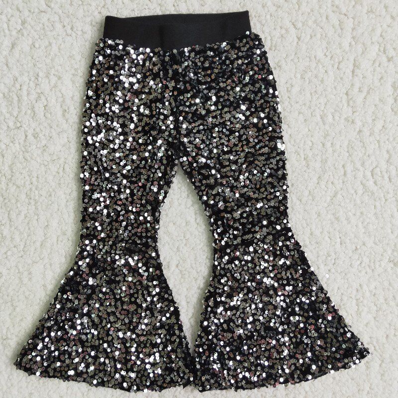 E5-30 Baby Girls Black Color Sequin Bell Pants