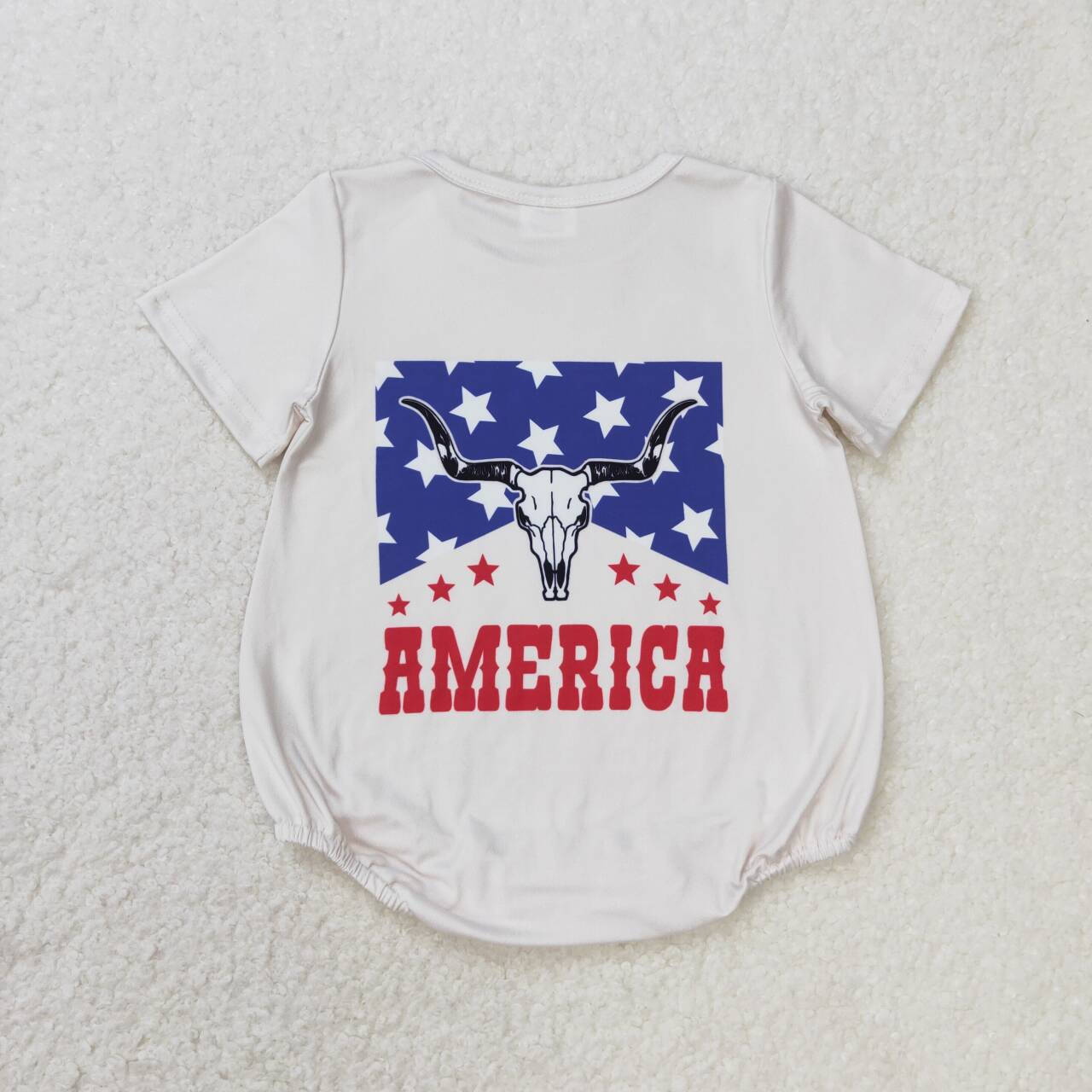SR0962 Baby Infant Boys Cow 4th Of July Short Sleeve Rompers