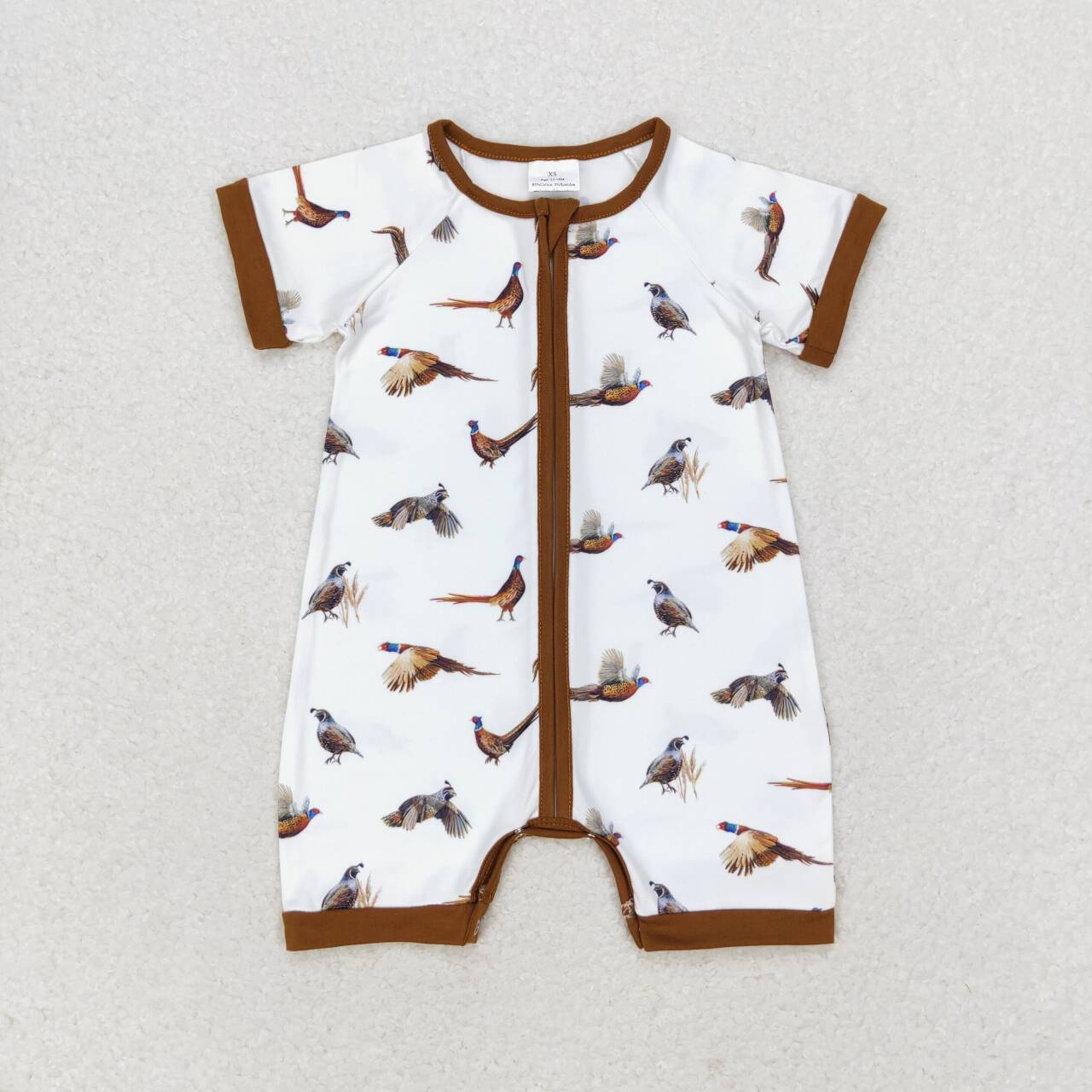Newborn Baby Boys Wild Bird Short Sleeve Zipper Romper