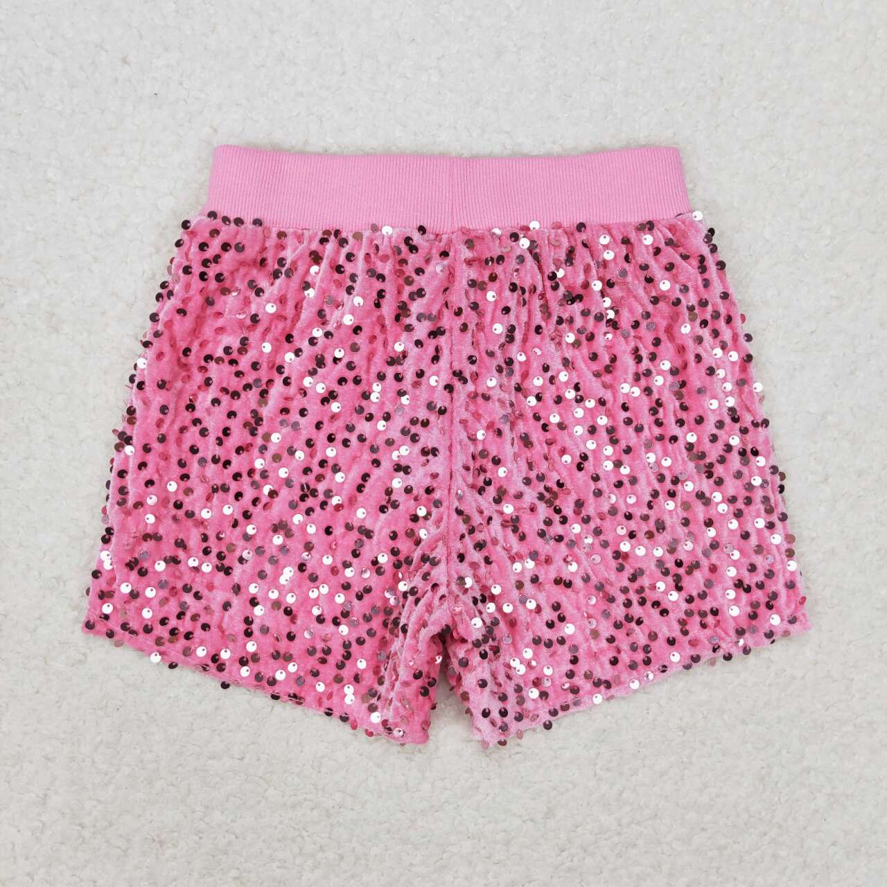 SS0350 Baby Girls Light Pink Sequin Shorts With Lining