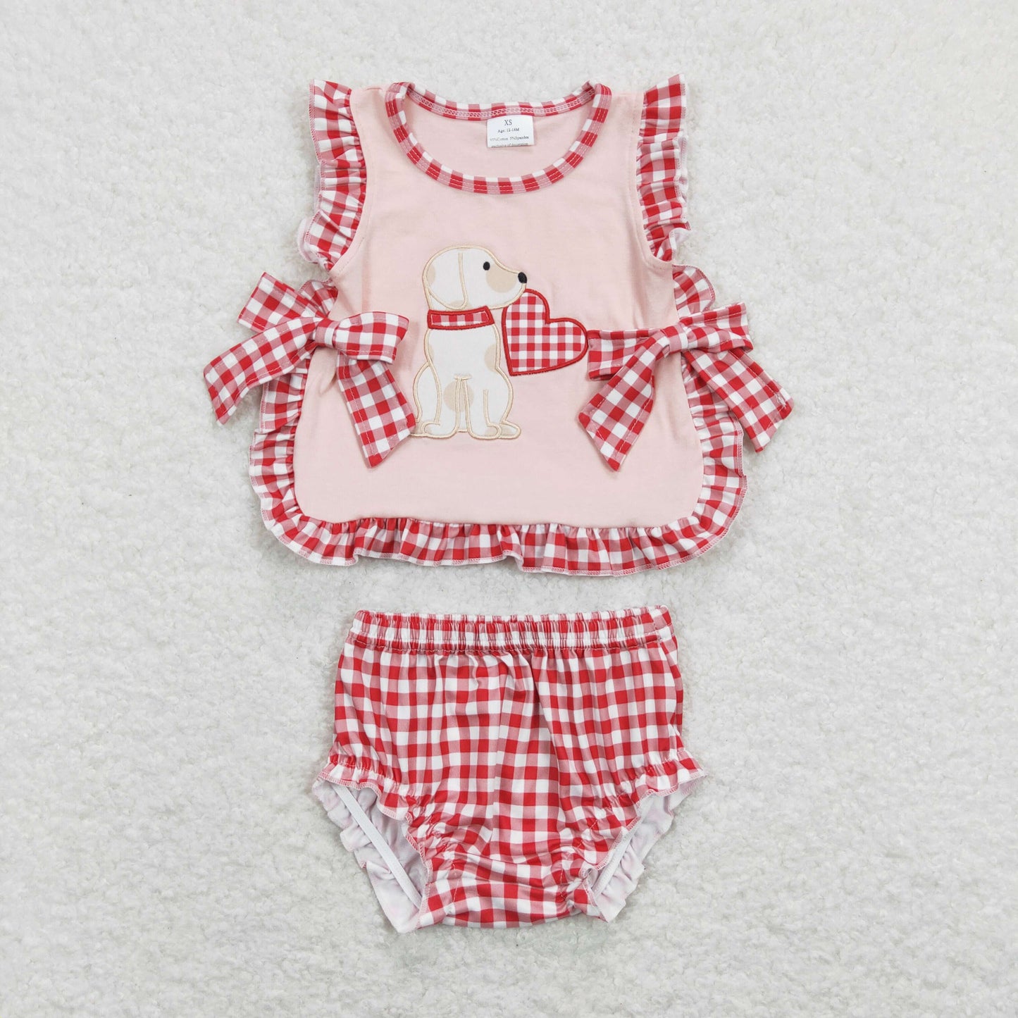 Sibling Baby Girls Valentine's Day Dog Heart Pants Set /Bummie Set