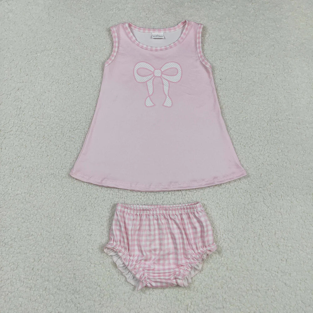 Sibling Baby Girls Pink Bow Dress and Bummie Set