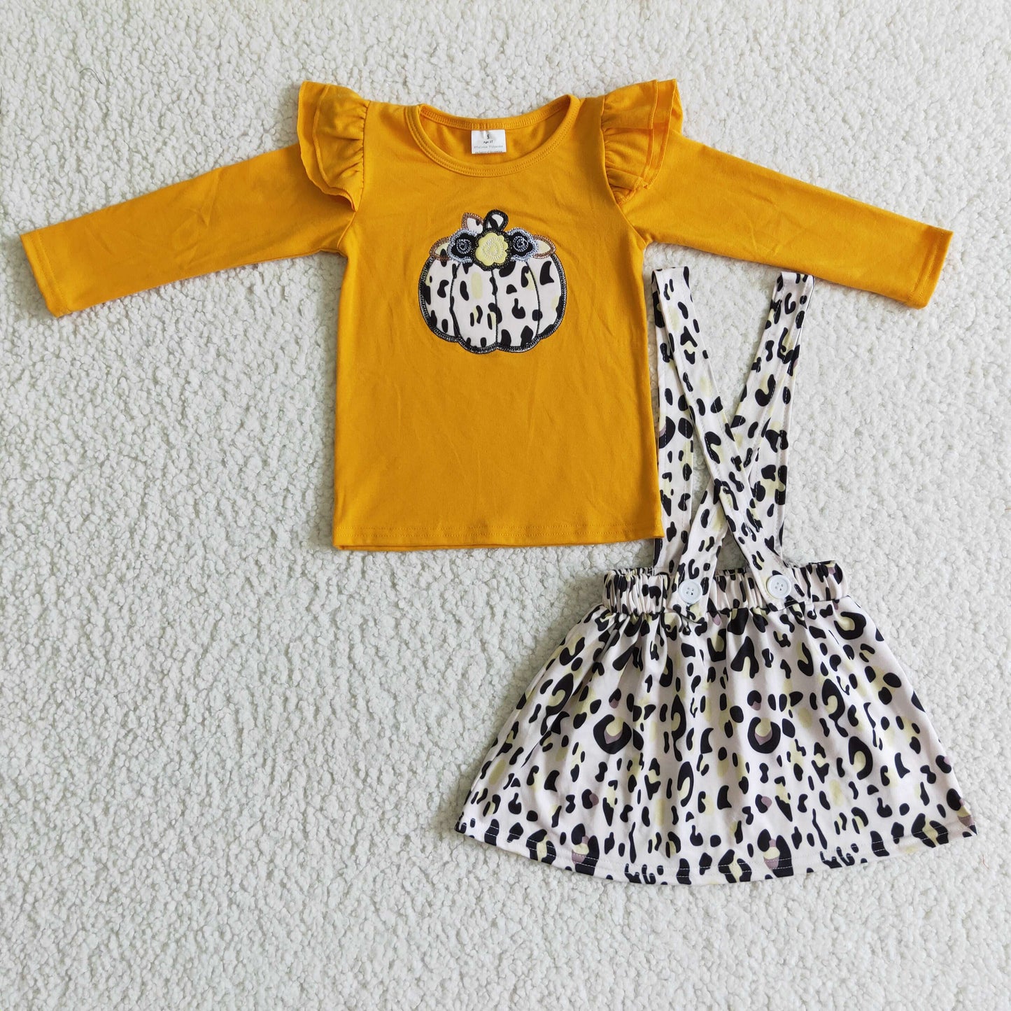 Baby girls fall pumpkin suspender skirts leopard sets