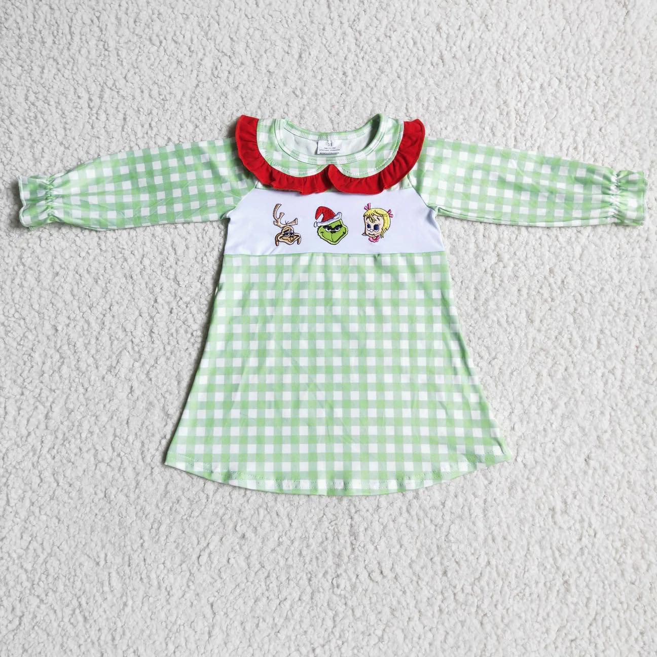Baby Sibling Christmas Embroidery Green Face Friends Outfit and Romper