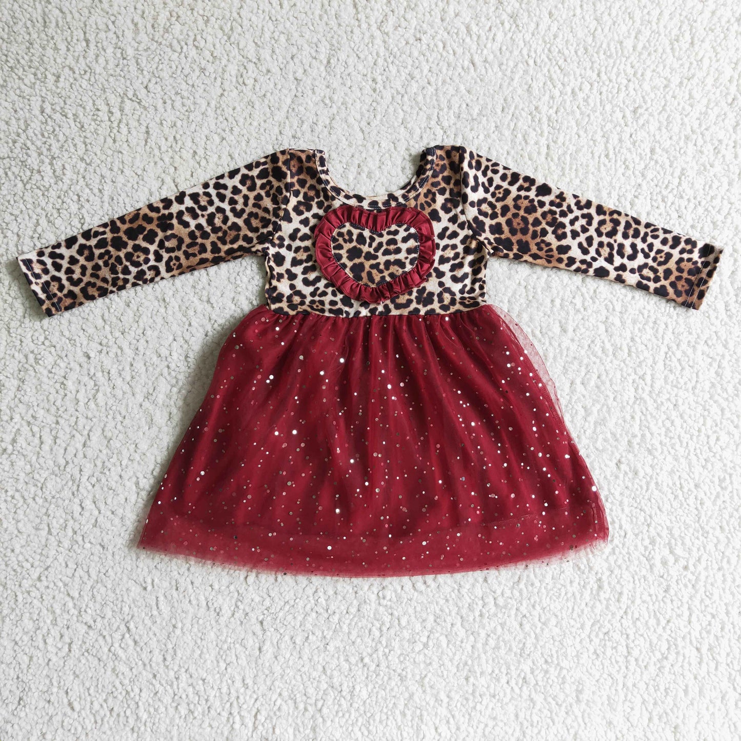 Baby Girls Long Sleeves Leopard Tulle Valentines Dresses