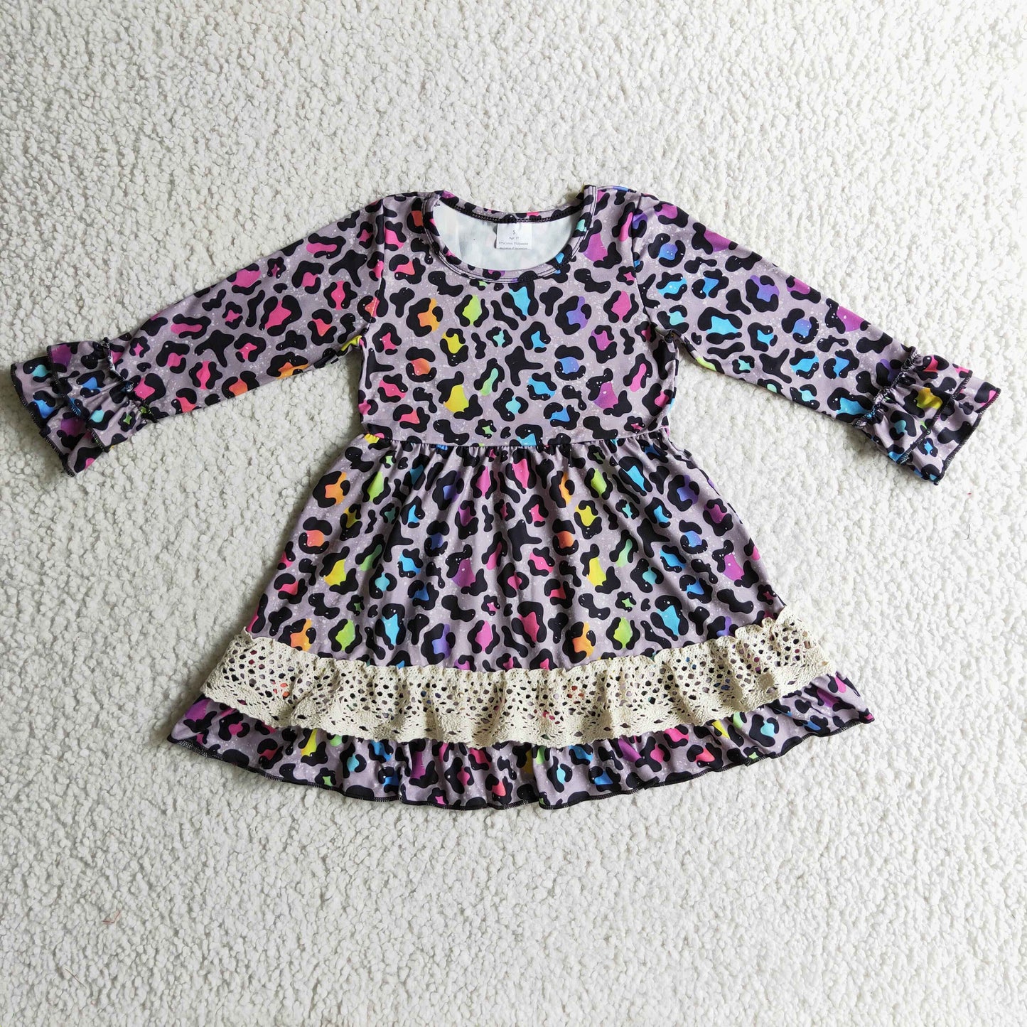 Baby Girls Long Sleeves Colorful Leopard Lace Valentines Dresses