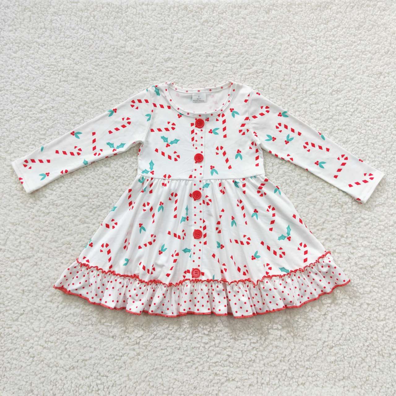 Baby Girls Christmas Candy Cane Long Sleeve Dress