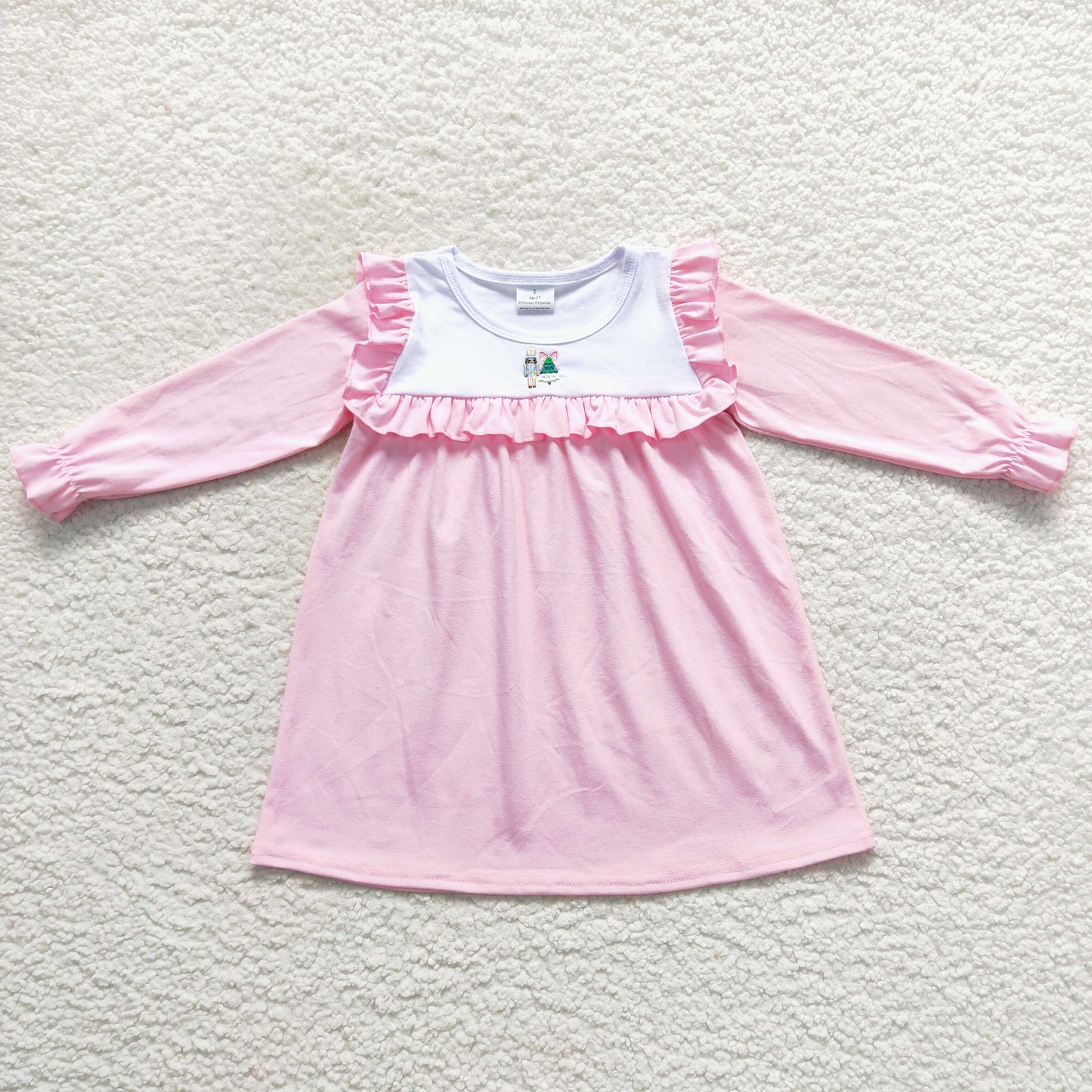 GLD0274 Baby girls christmas Embroidery pink cotton dress