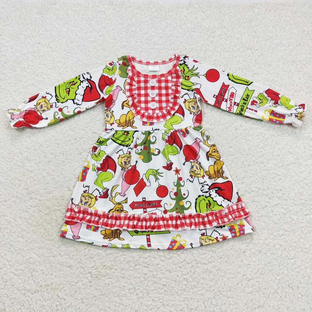 Kids Girls Christmas Character Print Long Sleeve Dress