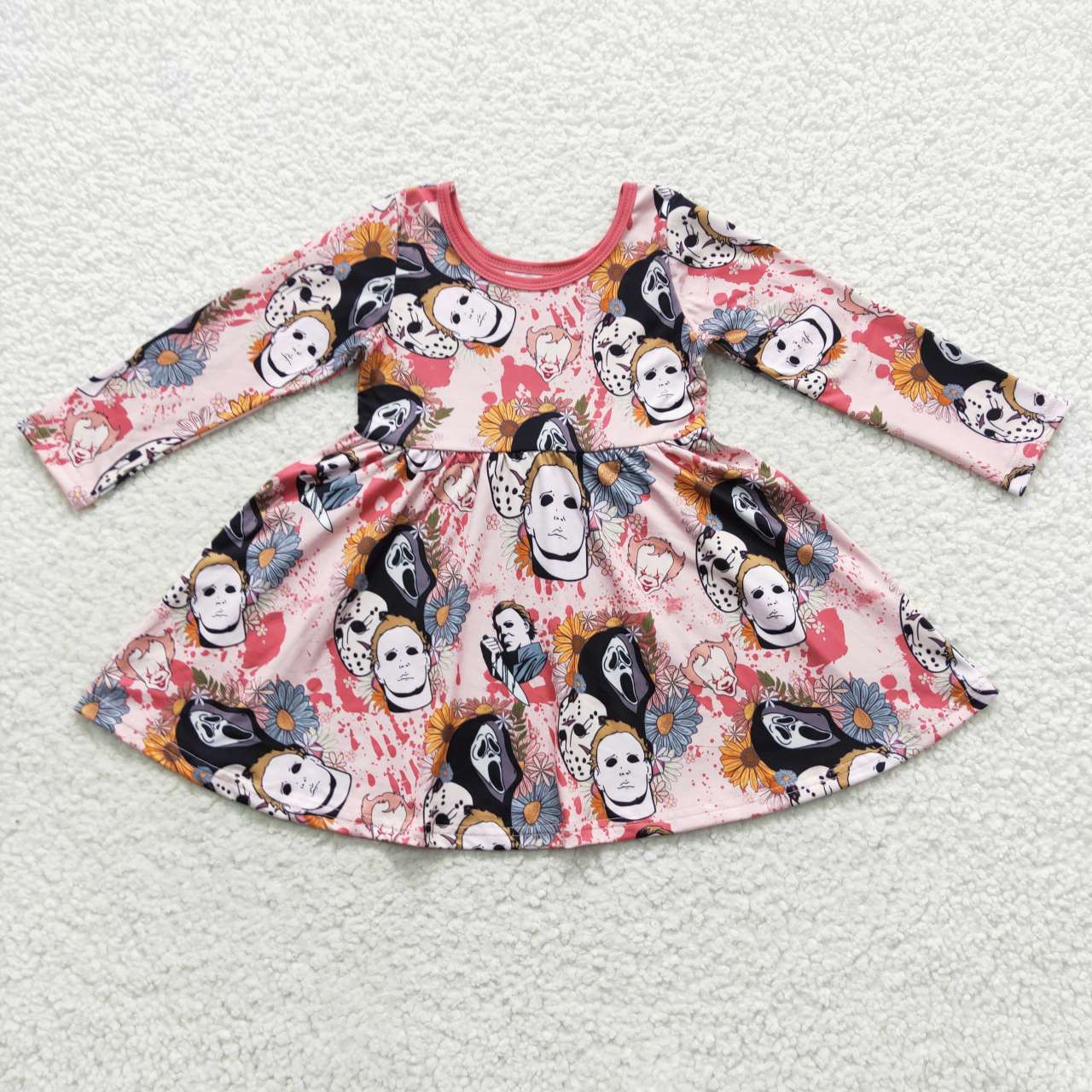 Kids Girls Halloween Cartoon Long Sleeve Dress GLD0340