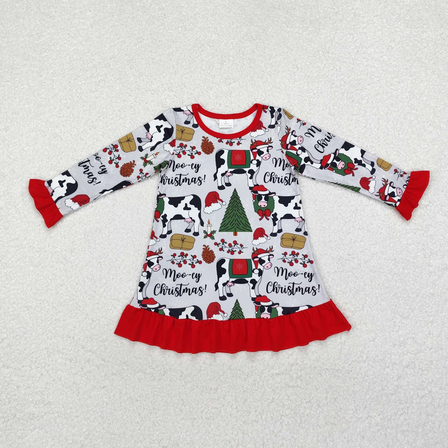 Kids Girls christmas cow long sleeve dress