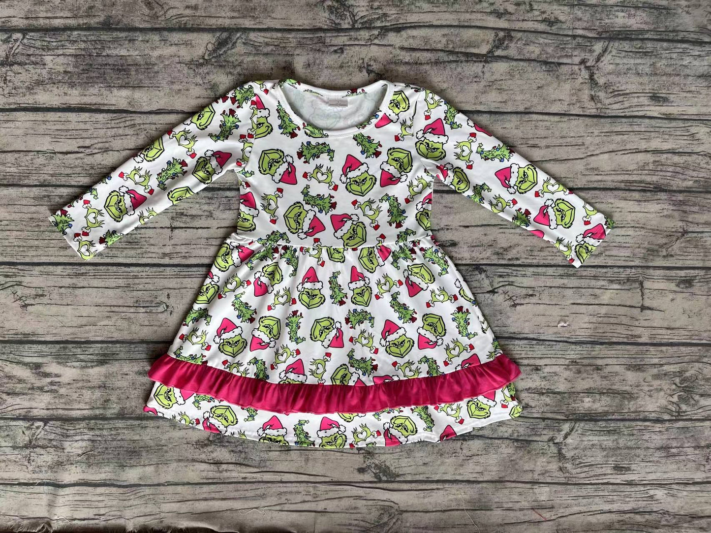 Baby Girls Christmas Green Face Long Sleeve Dress