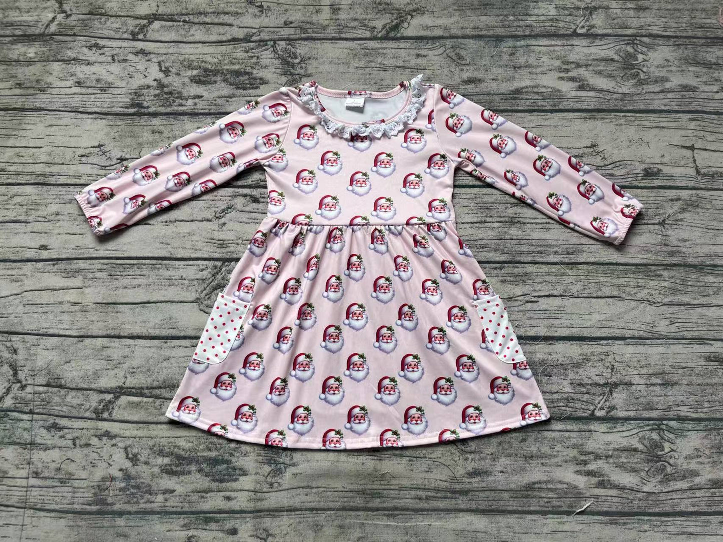 GLD0839 Toddler Baby Girls Chrismtmas Santa Dress With Pocket Pre-order